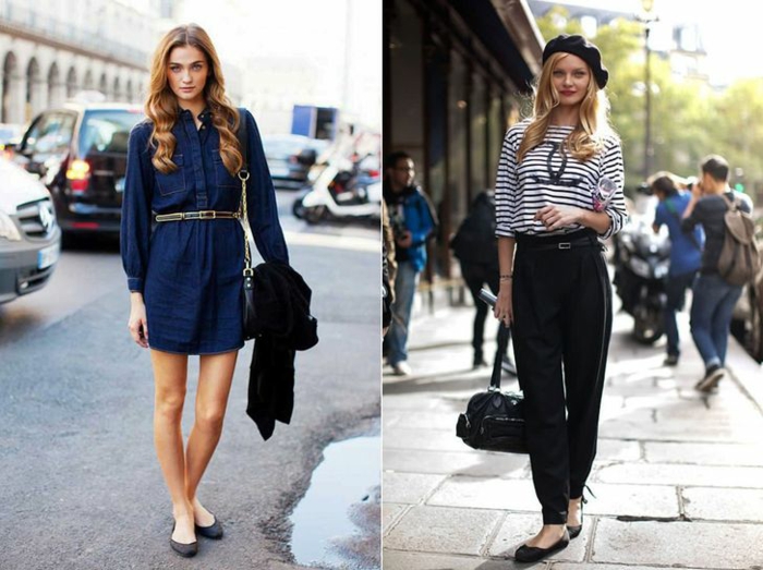 robe chic femme style parisienne tenue décontractée chic deux idées au meme style pantalon noir et top rayé chanel
