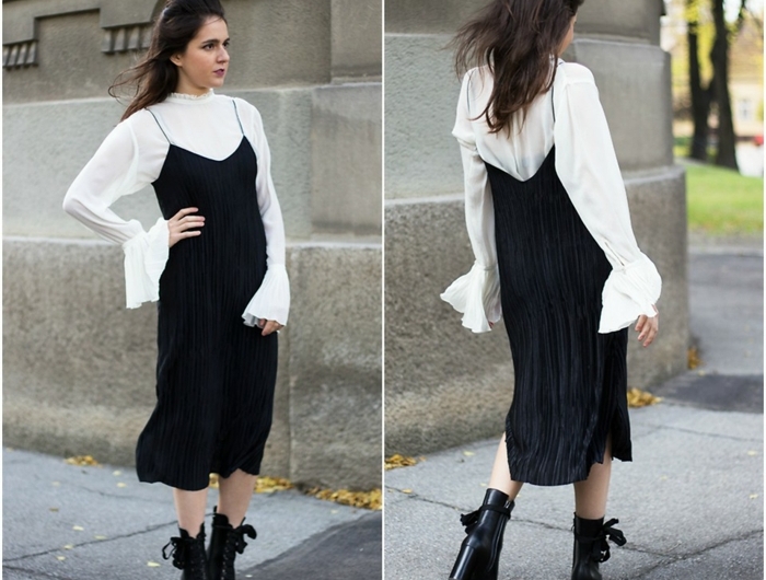 robe plissée avec chemise blanche en dessous comment porter une jupe plissée en hiver jupe plissée noire