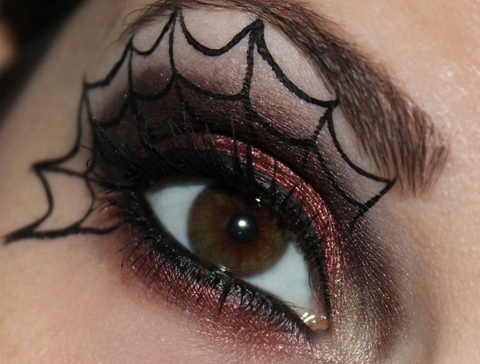 toile d araignée dessin facile à faire avec maquillage visage femme fards à paupières brillants smoky yeux ombres marron