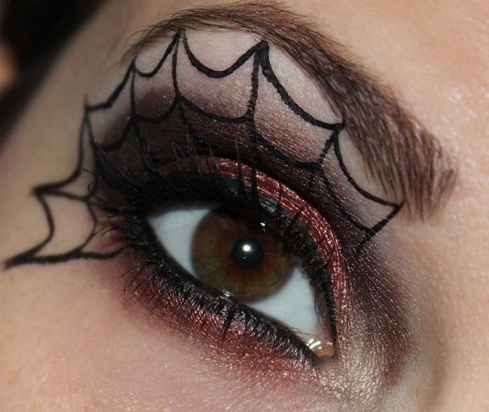 toile d araignée dessin facile à faire avec maquillage visage femme fards à paupières brillants smoky yeux ombres marron