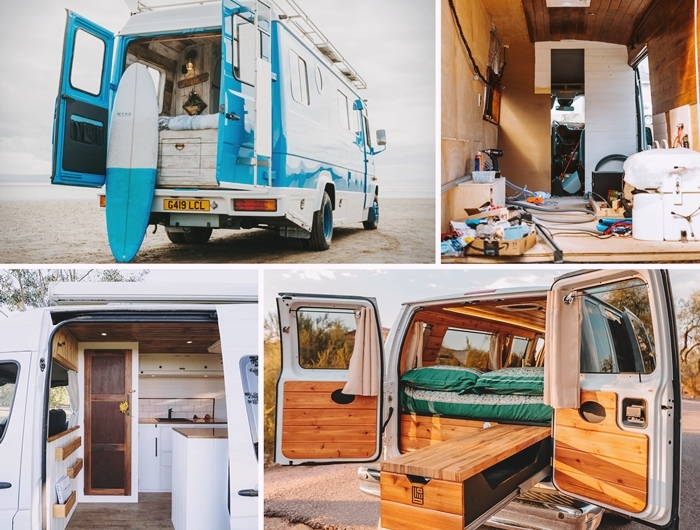 travaux transformation vehicule transport en camping car homologation fourgon decoration interieure lit meubles