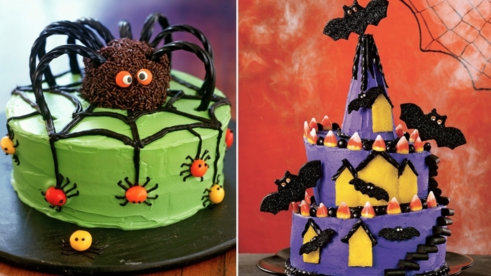 araignée au chocolat sprinkles bâtonnets sucre toile d araignée glaçage noir gateau halloween araignée ganache verte