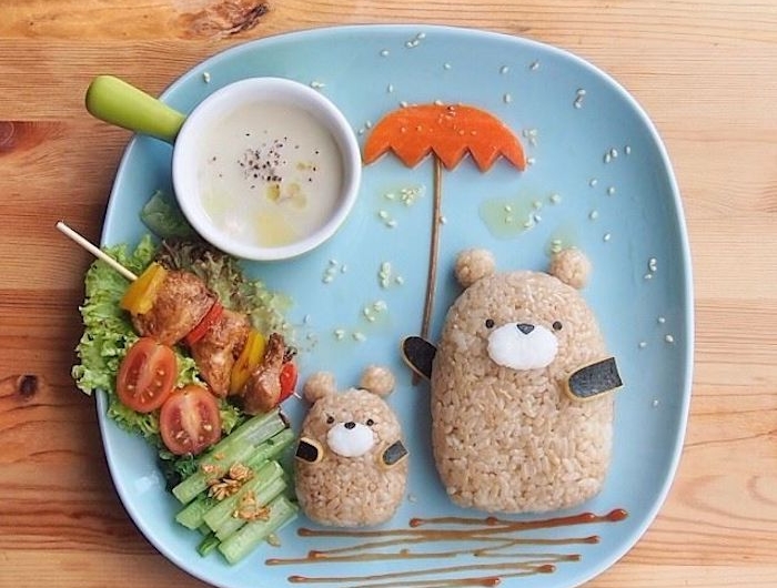 assiette ceramique decoration pour enfants des ours de riz gardni de crudites et sauce mayo