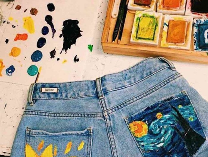 comment customiser un jean a l aide de la peinture des shorts peints aux poches en style van gogh