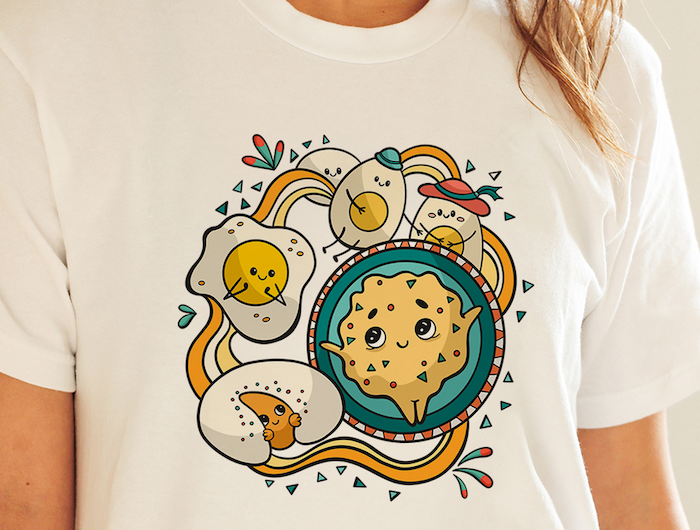 customiser un tshirt avec des imprimes un tee blanc avec des images des oeufs amusants