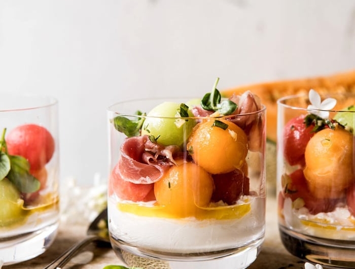 exemple verrine apero salade fruits melon prosciutto et burrata en verre recette italienne