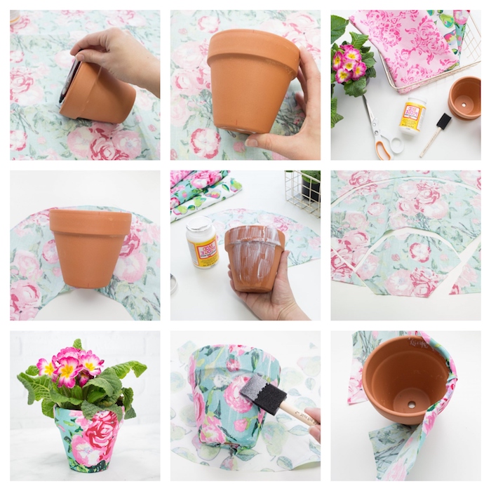 fabriquer des objets en tissu diy pot de fleur decoration de tissu imprimé fleuri recyclage créatif