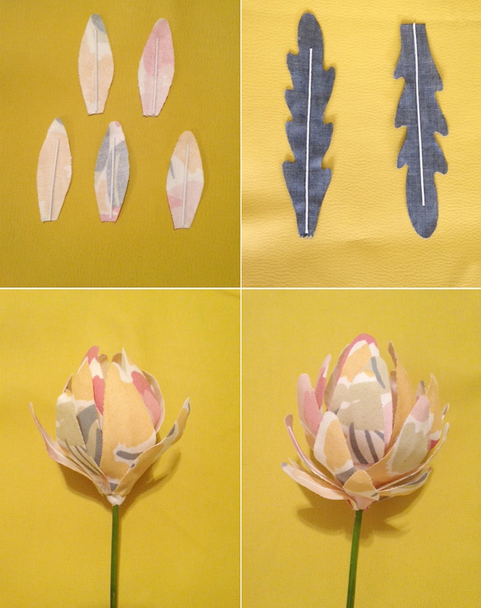 fabriquer une fleur en tissu à partir de chutes tissu coloré et tige artificielle que faire avec des chutes de tissu