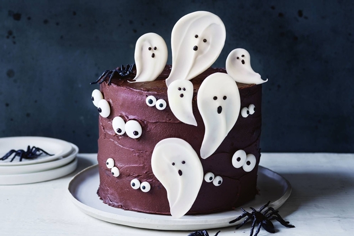 glaçage chocolat fantôme pâte sucre petit gateau halloween yeux sucre araignée pâte sucre fondant décoration