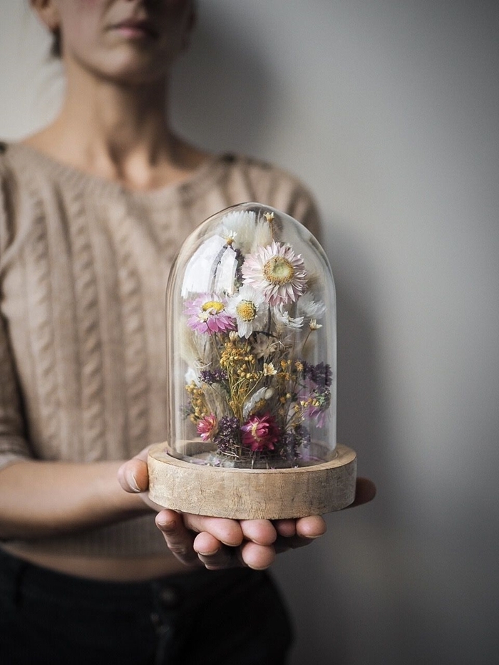 idée de décoration sur l automne original cadeau diy rondelle bois contenant en verre diy création plantes séchées
