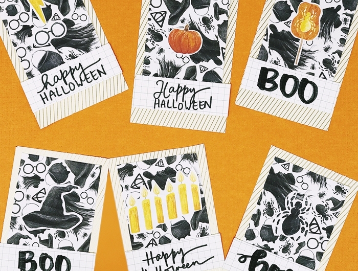 papier cartonne motifs citrouille orange diy carte joyeux halloween bricolage automne modeles carte fait maison sourciere