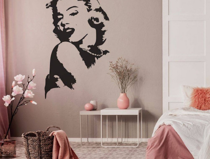 stickers muraux pour la chambre a coucher en rose dessin marilyn monroe