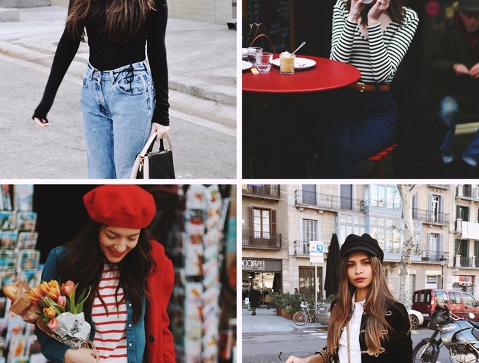style femme vestimentaire accessoire tendance mode automne beret rouge look parisien jeans femme pull noir