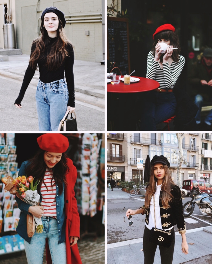 style femme vestimentaire accessoire tendance mode automne beret rouge look parisien jeans femme pull noir
