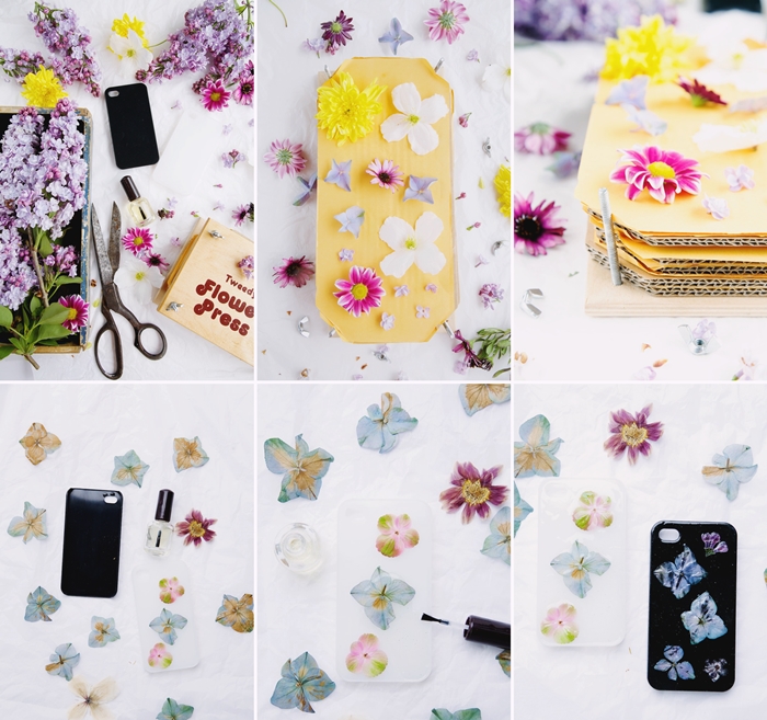 tutoriel comment faire accessoire mode facile portable creation avec fleurs sechees vernis ongles diy étui smartphone