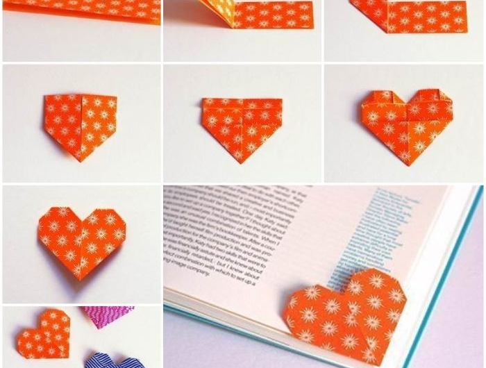 apprendre à faire origami coeur pour fabriquer un coin de page marque page diy originale