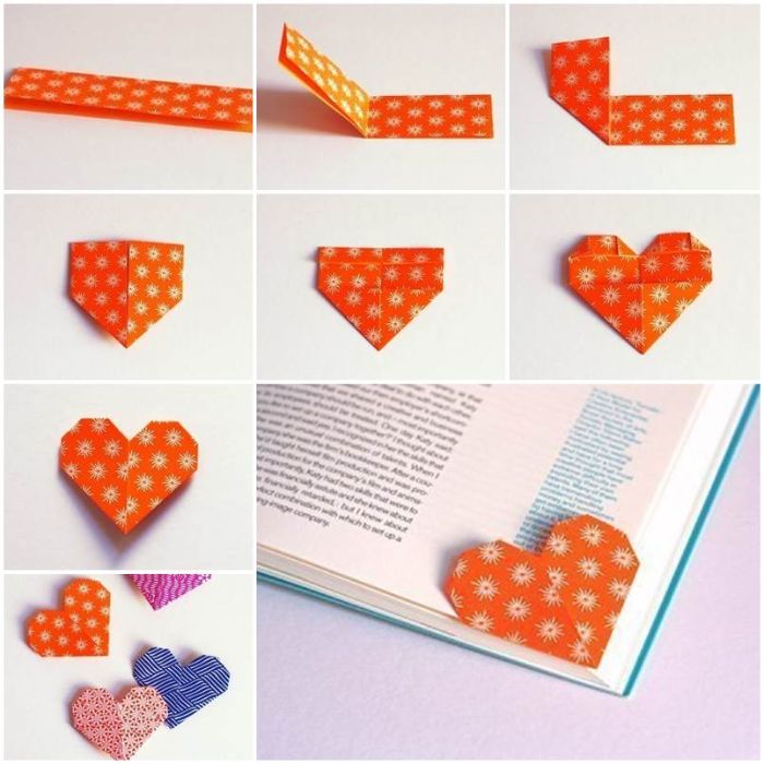 apprendre à faire origami coeur pour fabriquer un coin de page marque page diy originale