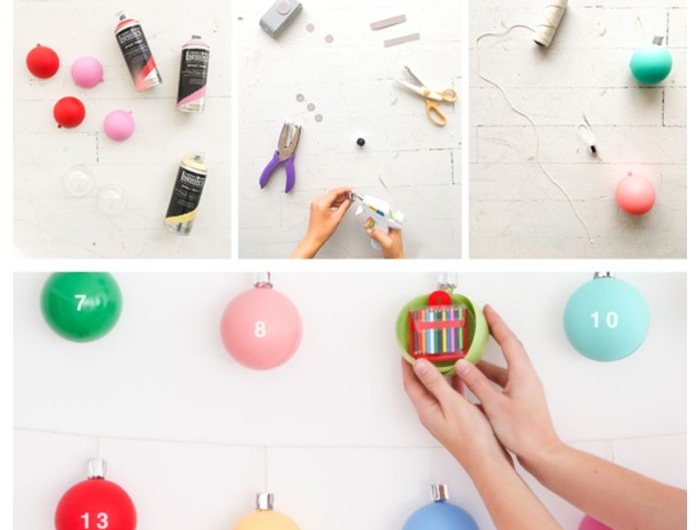 calendrier de l acent bricolage pour tout petit avec des boules de noel colorées avec des surprises jouets à l intérieur