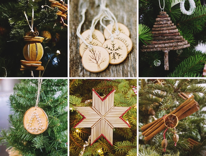 diy ornements de sapin decoration arbre de noel minimaliste avec objets diy en materiaux naturels batons bois