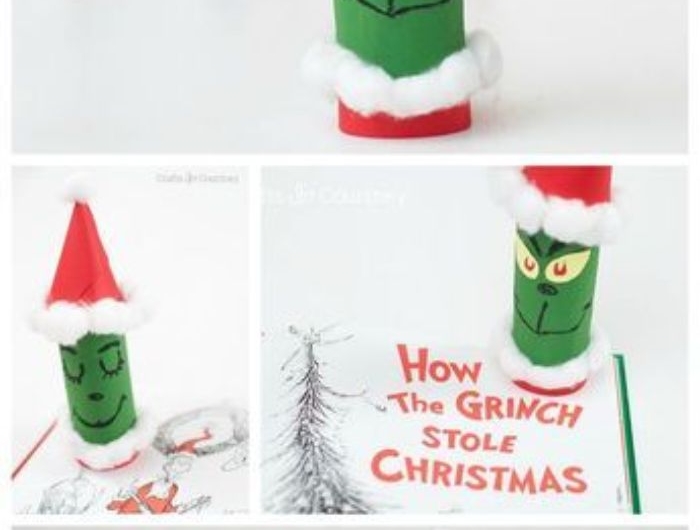 le grinch idée de bricolage papier toilette rouleau transformé en grinch avec peinture papier dessin aux feutres