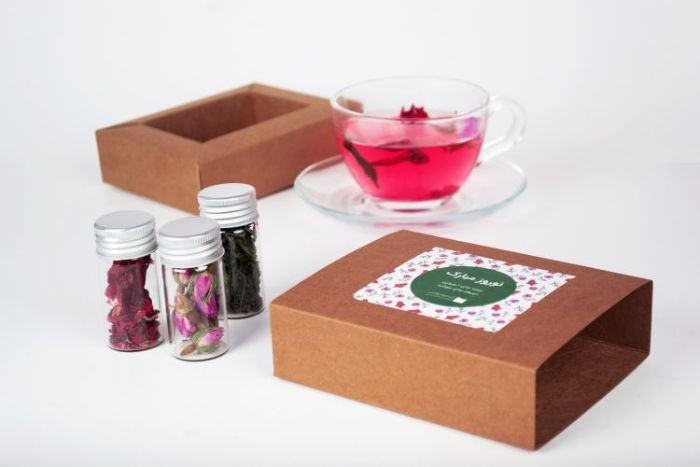 coffre cadeau thé infusion dans boite de carton exemple d articles branding promotion marque