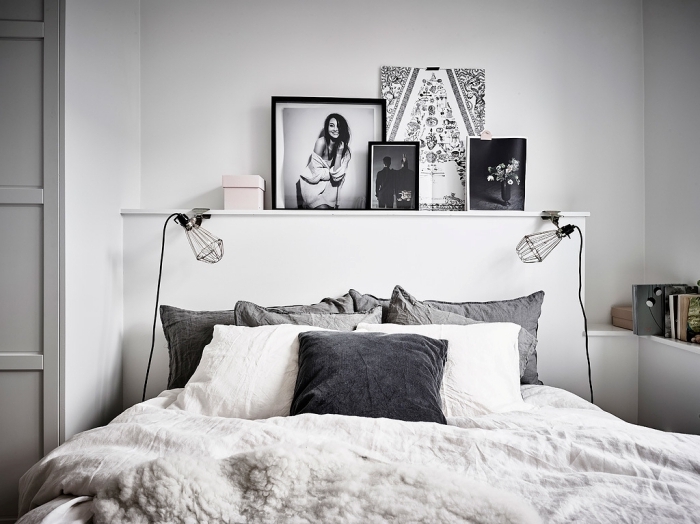 comment décorer sa chambre style minimaliste porte grise coussin anthracite gris