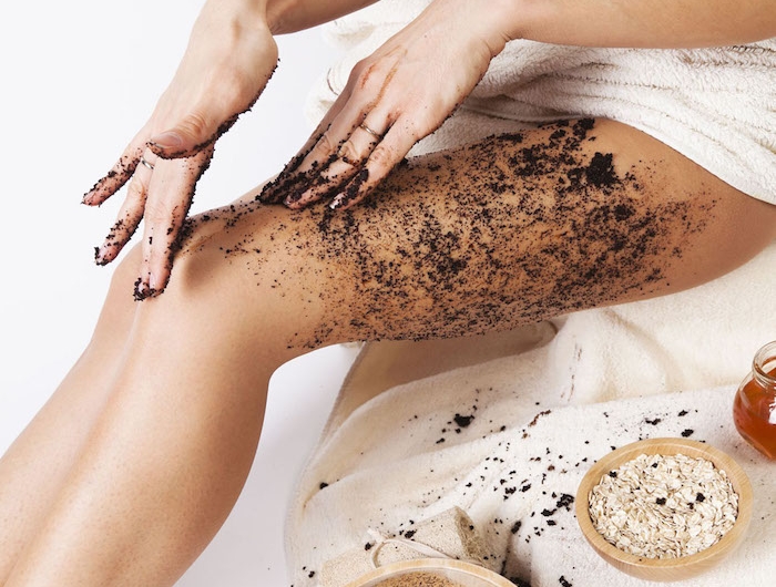 natural body care. cellulite massage with coffee scrub, oats, honey.