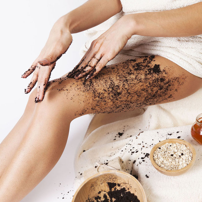 natural body care. cellulite massage with coffee scrub, oats, honey.