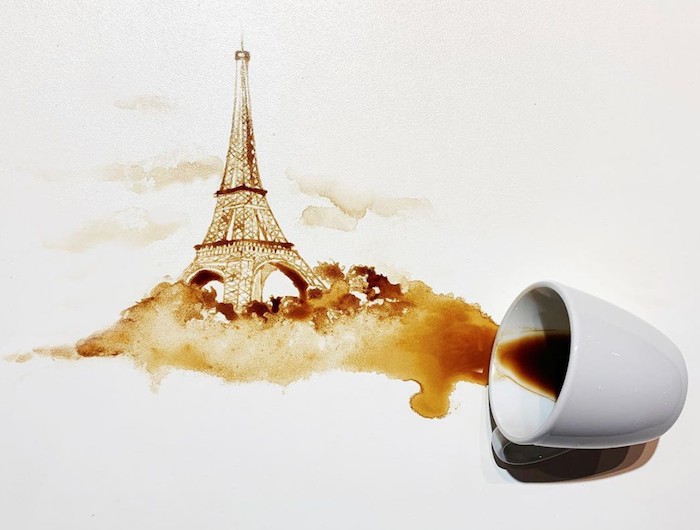 comment paindre avec du marc de café un dessin de la tour eiffel