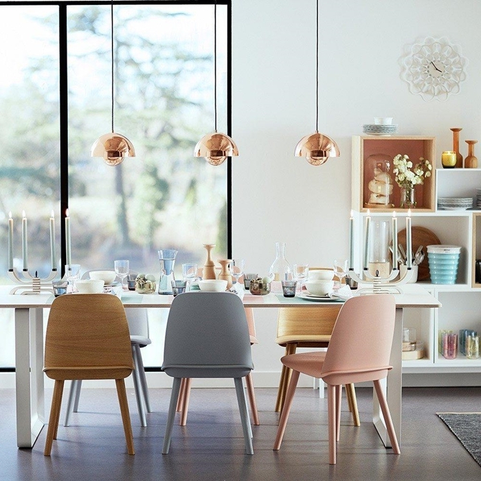 design intérieur moderne salle a manger moderne chaises couleurs pastel accents rose gold bois chaise