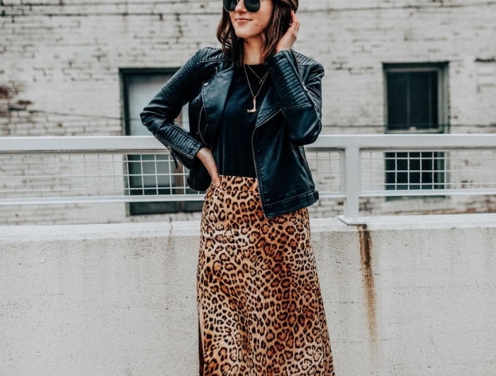 tenue tendance femme jupe longue fluide motif léopard animaliers imprimés mode femme