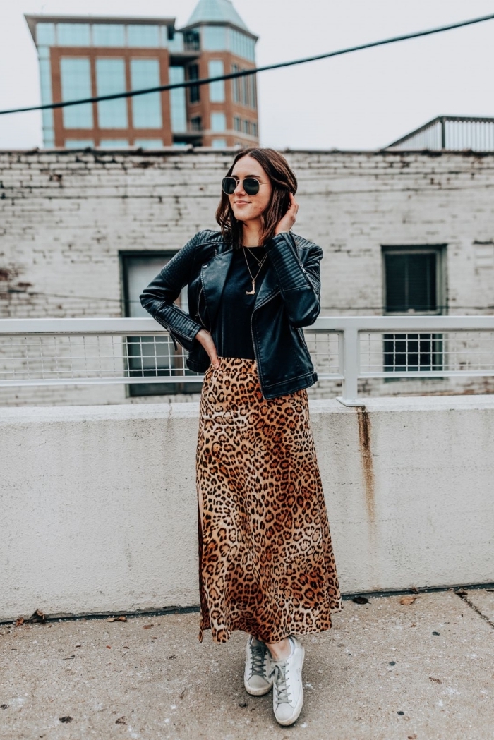 tenue tendance femme jupe longue fluide motif léopard animaliers imprimés mode femme