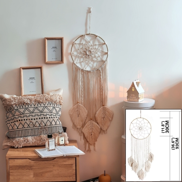 Grand Attrape-rêve Mandala ELEMENTAUX 1m - Macramé Dentelle - Décoration Murale Bohème - Fait Main France