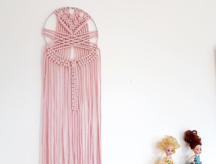 attrape rêve macramé décoration chambre d enfant guirlande diy en papier suspension murale corde rose