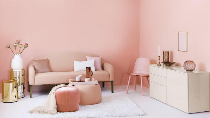 chambre rose saumon mobilier accents blanc set beige et laiton fond d écran trop stylé