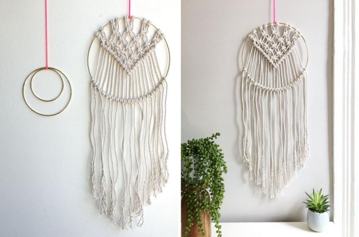 comment faire un attrape rêve macramé cercle métal noeuds plats corde macramé coton