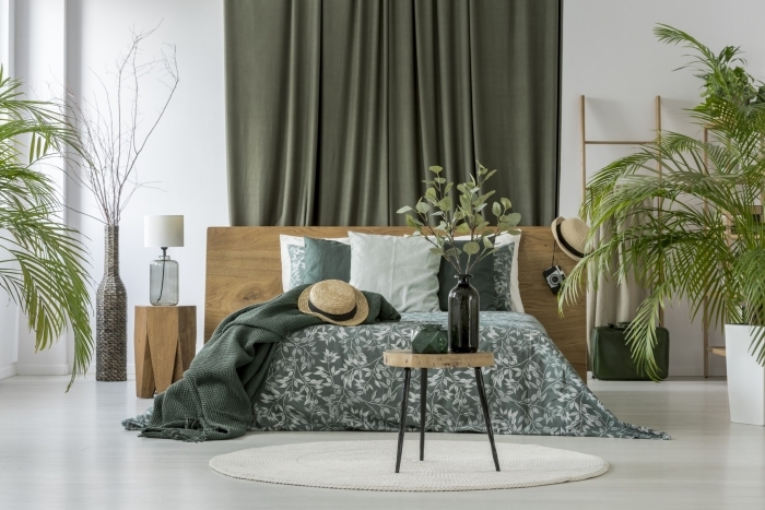 design chambre à coucher jungle bohème style moderne meubles bois couleur tendance 2021