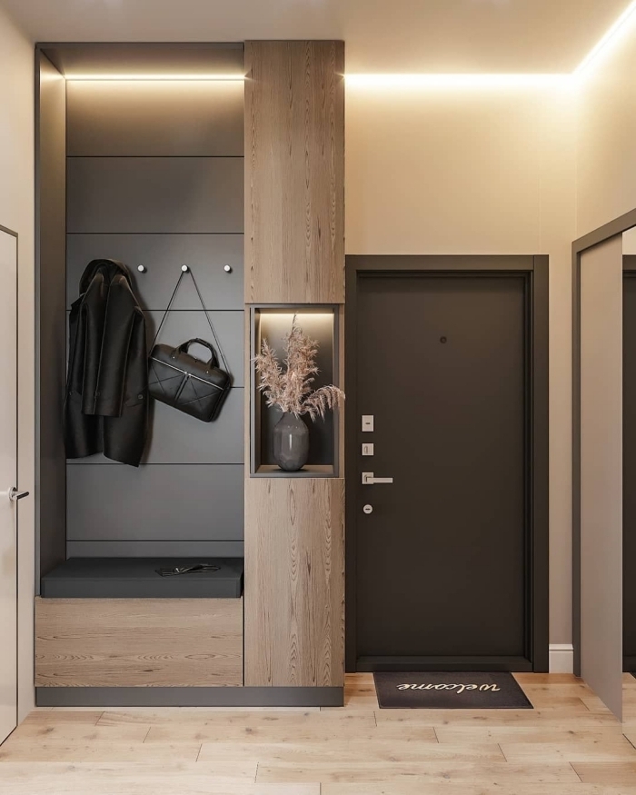 design intérieur style moderne peinture couloir et portes éclairage led porte d entrée gris anthracite