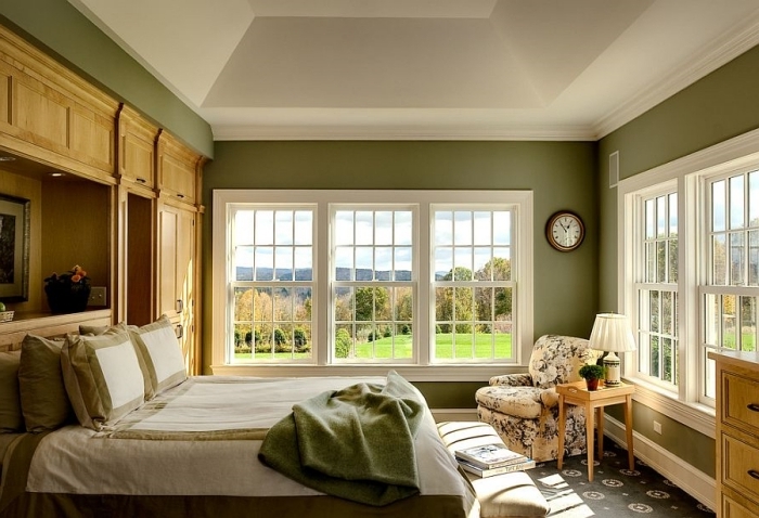 décoration chambre a coucher verte peinture tendance deco 2021 fauteuil motifs floraux