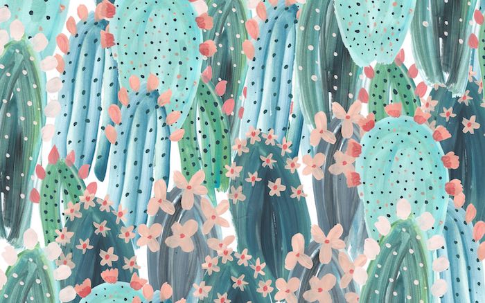 image pastel de cactus aux fleurs idée peinture tableau pour fond d écran chic