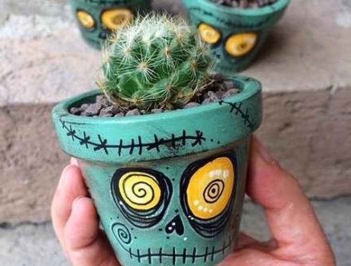 pot de fleur déco des cactus dans des pots déssinée comme des zombies idéee de dessin