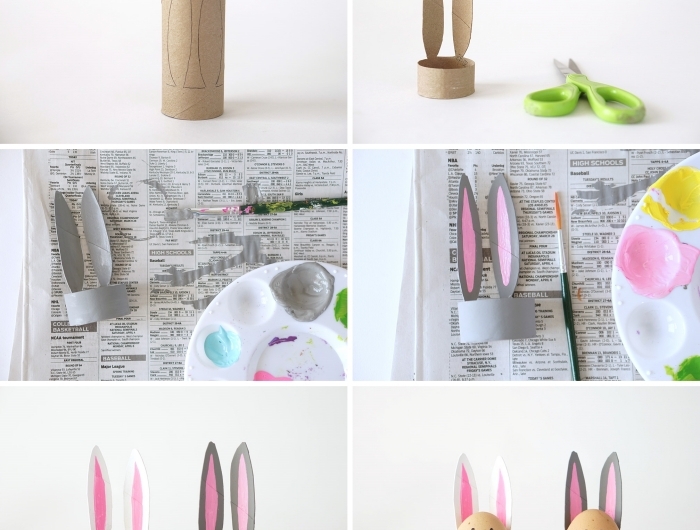 activité manuelle maternelle idée comment faire porte oeuf en forme de lapin avec rouleaux de papier