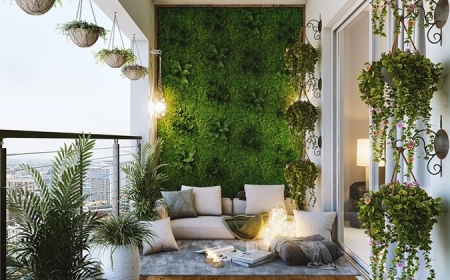 aménagement jardin vertical extérieur conception style moderne déco balcon cosy pots suspendus