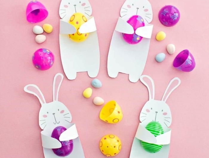 bricolage paques primaire diy mini lapin en papier oeuf plastique bonbon chocolat activité enfants