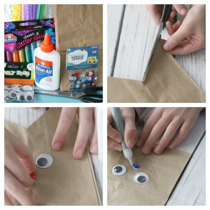 comment fabriquer un panier de paques avec sac en papier et des yeus ecqrauilles activité pour enfant
