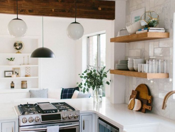 cuisine blanche en l ouverte sur un salon idee amenagement petite cuisine 6 m2 classique design scandinave