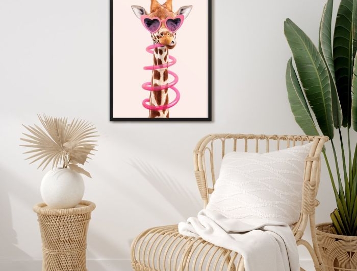 exemple tableau giraffe avec lunettes de soleil rose tableau moderne salon style bohème jungle urbain