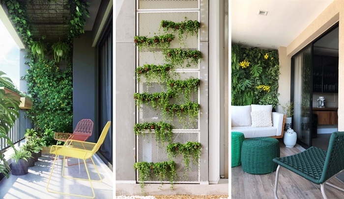 idee construction mur vegetal exterieur sur grillage decoration balcon petit espace style moderne
