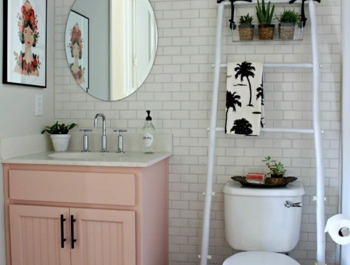 meuble rangement salle de bain échelle blanche recup bricolage facile peinture pour bois blanche