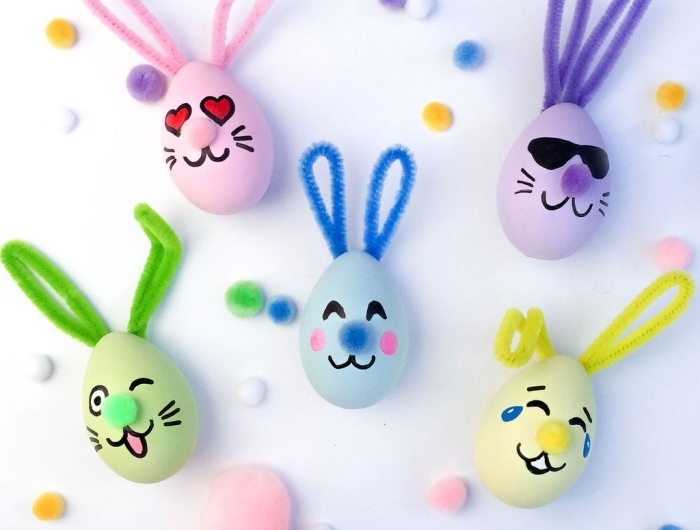 oeufs colorés dessin emojis visage lapin de paques bricolage facile et rigolo enfants projet créatif